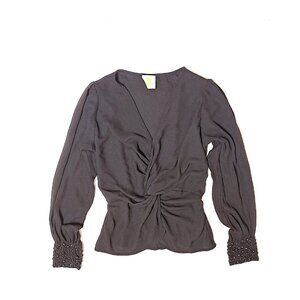 “SS” Brand Black Blouse – Beaded Cuff Detail – Size Small